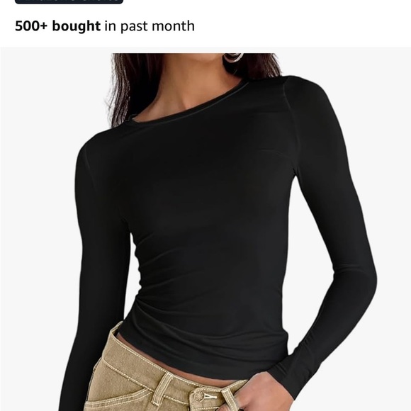 Small Black Stretchy Long Sleeve Women's Top - Picture 1 of 6